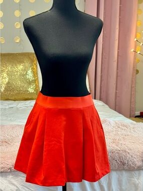 Gap Petite Bright Orange Skater Skirt Pockets Stretch Mini S